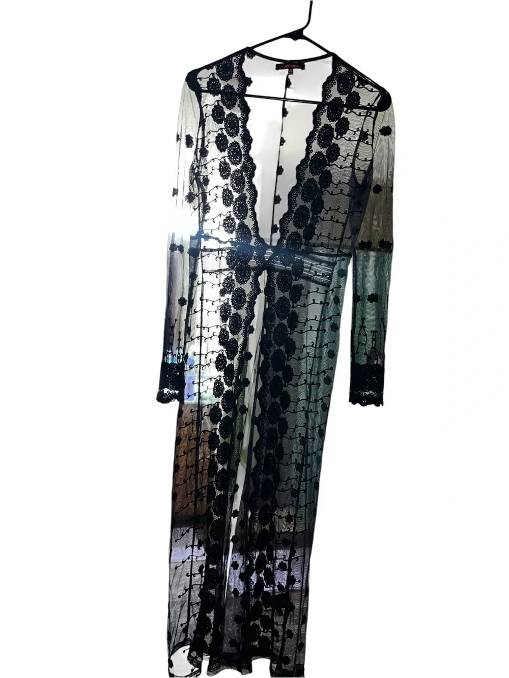 Xtaren sheer Black Lace Long Robe - Women Intimates & Sleepwear. Size M - Picture 2 of 7